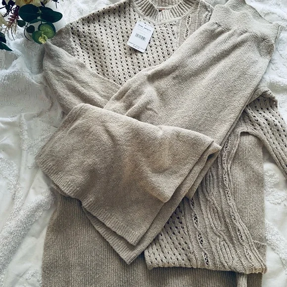 Free people Harper knit set NWT medium sold out everywhere soft versatile beige - Picture 9 of 12